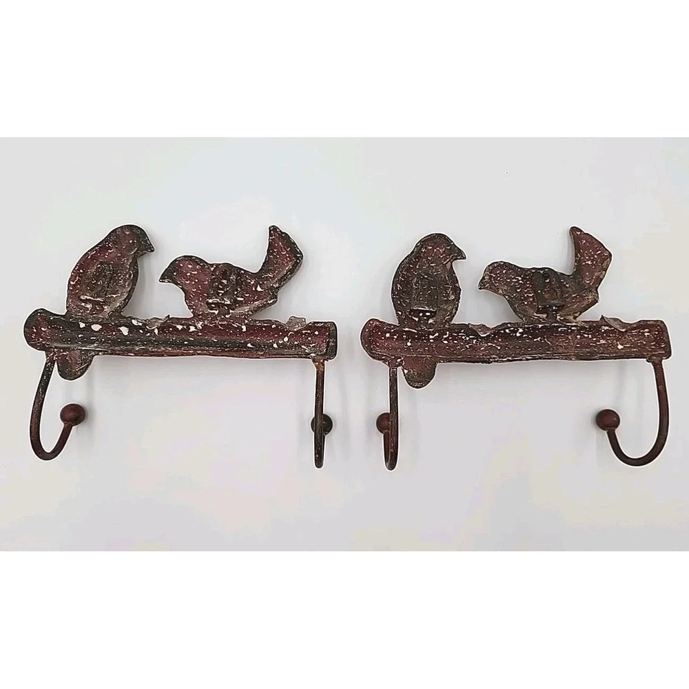 Set of 2 Cast Iron Wall‎ Hangings Metal Hook Rack Hanger Birds 7